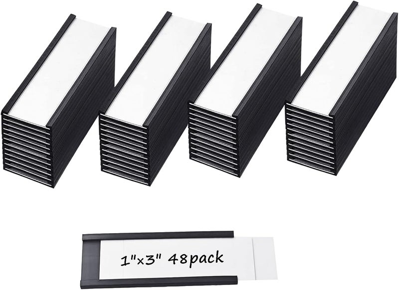 EDSRDUS 48 Pack 1" × 3" C Channel Magnetic Label Holders for Metal Racks Shelves Tool Box Drawers Magnetic File Cabinet Labels - Image 1